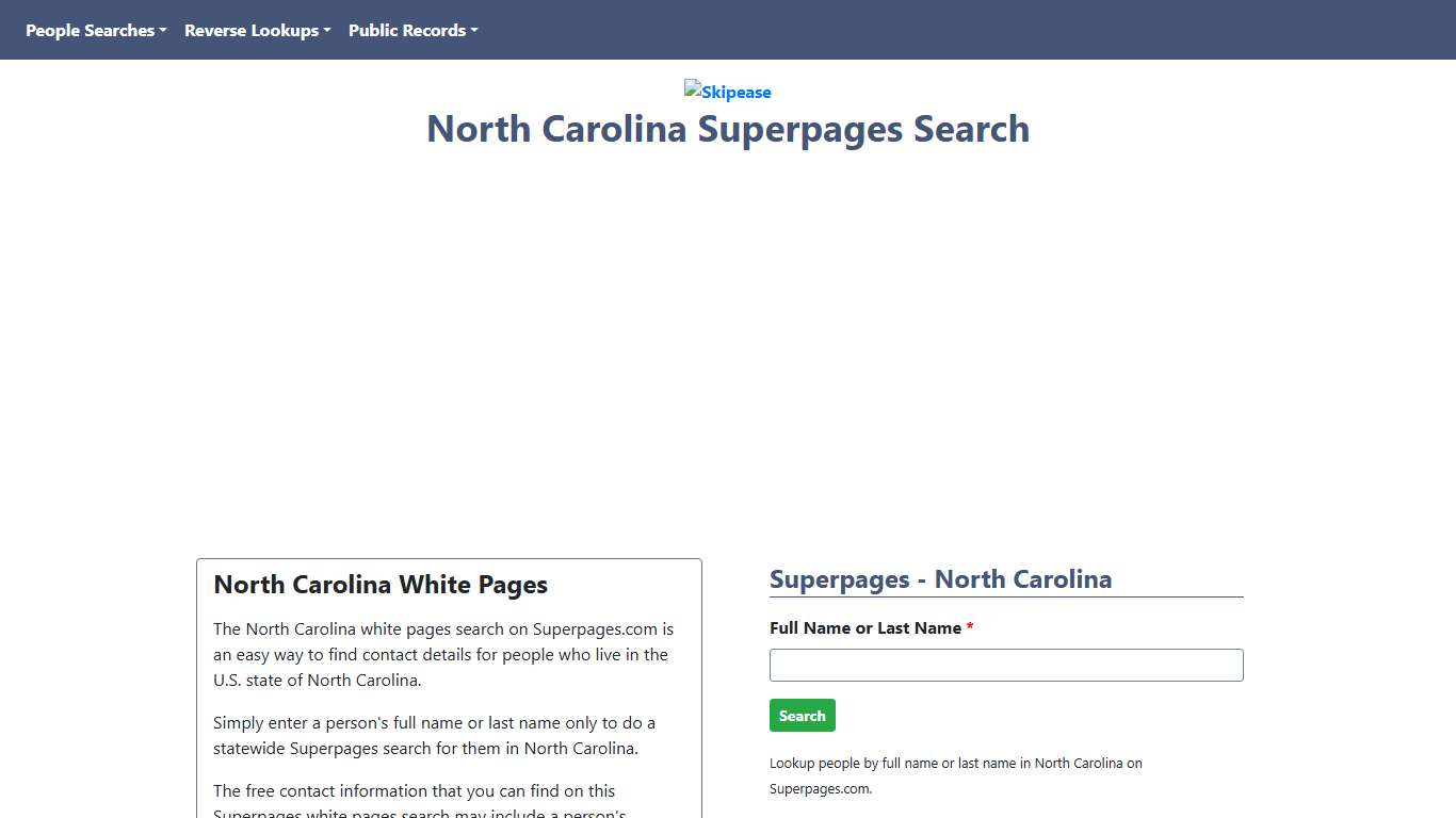 The North Carolina White Pages Search - Superpages Skipease